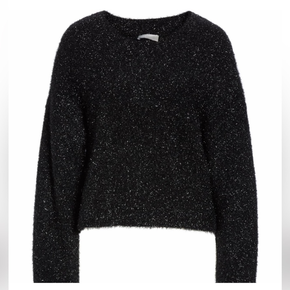 NWT VINCE Boxy Metallic Eyelash Knit Black‎ Sweater Size MEDIUM